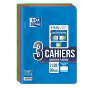 Oxford EasyBook - Set di 3 quaderni con graffette, formato A4 (21 x 29, 7 cm), 96 pagine, a quadretti grandi, 90 g, colori assortiti