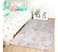Oxford Homeware Tappeto per soggiorno piccolo, 50 x 80 cm, colore grigio chiaro tie-dye, per camera da letto, antiscivolo, moderno, super morbido, in peluche, per salotto, non perde pelo, per comodino