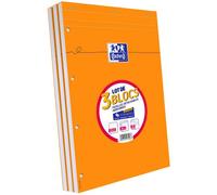 Oxford - Lotto di 3 Block Notes in Formato A4 +, Dimensioni: 21 x 31,5 cm, 160 Pagine, a Quadretti piccoli da 5 x 5 mm, perforati, Copertina Arancione