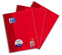 Oxford Quaderno a quadretti A4, 80 fogli, forato, rosso, 3 pezzi