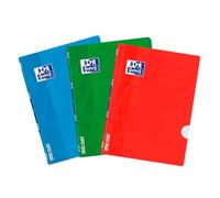 Oxford, Quaderno A4 a griglia 4x4, copertina in plastica, 48 fogli. Confezione da 3 quaderni, colore: rosso, turchese e verde