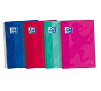 Oxford, Quaderno A4, Confezione da 5 quaderni A4+ Microperforati a 5 bande colorate, copertina extra, spirale, A4+, 120 fogli bianchi, colori assortiti.