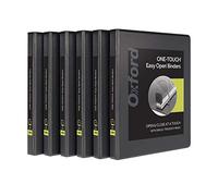Oxford Raccoglitori a 3 anelli, 1,2 cm, con anelli a D facili da aprire ONE-Touch, copertine su 3 lati, cerniera resistente, antiaderente, senza PVC, nero, confezione da 6 (79901)