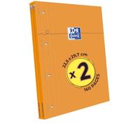 Oxford Set di 2 blocchetti per appunti perforati, A4+ a quadretti grandi, 80 fogli cuciti, lato coperta, colore: arancione