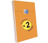 Oxford Set di 2 blocchetti per appunti perforati, formato A4 + a quadretti, 5 mm, 80 fogli cuciti, copertina rigida, colore: Arancione