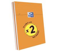 Oxford Set di 2 blocchi per appunti arancioni, formato A4, a quadretti, 5 mm, 80 fogli cuciti, copertina, colore: Arancione