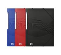 OXFORD Set di 3 buste in plastica A4 con elastico, copertina in polipro, colore: blu/rosso/nero