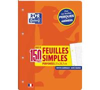 OXFORD Set di 4 blocchi di fogli singoli A4 a quadretti, 5 x 5 mm, 150 pagine perforate incollate lateralmente