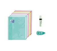 Oxford, Taccuino A4, 10 bande di colore, 150 fogli microforati 5 x 5, copertina extra in ghiaccio menta, con evidenziatore ghiaccio menta e nastro correttore Pelikan