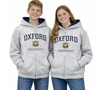 Oxford University Felpa con cappuccio e cerniera per bambini, ufficiale, Oxford, con ricamo applique e toppa sulle maniche, in morbido cotone con cerniera, colore grigio (1-13 anni), età 7 anni, 8