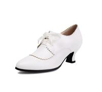 Oxfords e Derbies Donna Moda Scarpe da Danza Punta Rotonda Oxfords Vintage con Tacchi Donna Mocassini Rotondo Toe Toe Scarpe da Donna in Pelle 2025, bianco, 40 EU