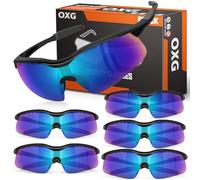 OXG ANSI Z87.1 - Occhiali di sicurezza per uomo e donna, protezione UV, resistenti agli urti, per sport, costruzione, pesca, guida (lenti multicolore, montatura nera), confezione da 6
