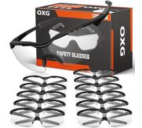 OXG Confezione da 12 occhiali di sicurezza, resistenti ai graffi, lenti trasparenti, montatura nera