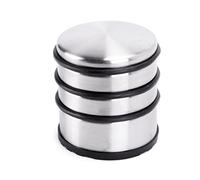 Oxid7® fermaporta in acciaio inox spazzolato opaco ⌀ 8,7 cm, altezza: 8 cm | Solido fermaporta da 1,1 kg anche per porte pesanti | 3 anelli in gomma di alta qualità per la protezione
