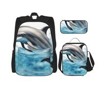OXKGHHO Ocean Dolphin Looking At You Print Work Backpack Set con contenitore per il pranzo isolato, cinghie regolabili, per palestra e uso quotidiano, nero, taglia unica, Nero, One Size
