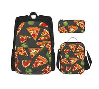 OXKGHHO Set zaino da lavoro con stampa motivo pizza, con contenitore per il pranzo isolato, cinghie regolabili, per palestra e uso quotidiano, nero, taglia unica, Nero, One Size