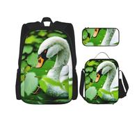 OXKGHHO Swan Green Leaves - Zaino da lavoro con stampa, con contenitore isolato, cinghie regolabili, per palestra e uso quotidiano, nero, taglia unica, Nero, One Size