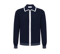 OXKNIT Cardigan Pullover da uomo retrò blu scuro per uomini, maglia casual a maniche lunghe stile polo, con colletto a risvolto e cerniera, Blu scuro, XL