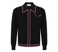 OXKNIT Cardigan Retro da Uomo Pullover per Uomini, Casual Maglia Nera a Maniche Lunghe Polo, Stile Collo a Revers con Bottoni, Nero , XXL