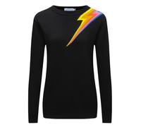 OXKnit - Maglietta da donna nera anni '60, stile retrò, girocollo, basic, motivo flash, casual, a maniche lunghe, Nero , S