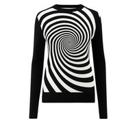 OXKNIT Maglietta da donna nera, vintage, a maglia, a maniche lunghe, in cotone, girocollo, per il tempo libero, con vortice jacquard, Nero , L