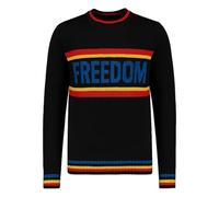 OXKNIT Maglietta da uomo a maglia a maniche lunghe, colore nero, con parole "libertà" e strisce, Nero , XXL