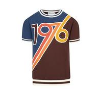 OXKnit Maglietta girocollo da uomo, vintage, casual, estiva, lavorata a maglia, a maniche corte, in cotone traspirante, adatta per interni ed esterni, 1976 Blu e Marrone, L