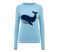 OXKNIT Maglione da donna a maniche lunghe, blu, girocollo, con balena, jacquard, elegante, casual, per autunno, Blu, L