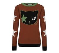 OXKnit - Maglione da donna vintage a forma di stella di gatto, in jacquard, a maniche lunghe, marrone, M
