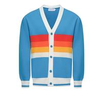 OXKNIT - Maglione da uomo con scollo a V e bottoni, stile retrò anni '60, colore blu, azzurro a righe, S