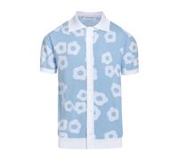 OXKNIT Polo da golf da uomo, vintage, a maglia, casual, a maniche corte, camicia estiva con bottone, cotone traspirante, disponibile, Fiori azzurri, L