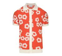 OXKNIT Polo da golf da uomo, vintage, a maglia, casual, a maniche corte, camicia estiva con bottone, cotone traspirante, disponibile, Fiori arancioni, S
