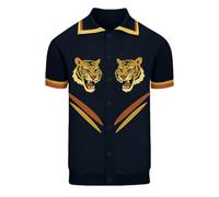 OXKNIT Polo da uomo a maniche corte, in cotone, vintage, a maglia, blu scuro, con motivo tigre, bottone, per il tempo libero, Blu scuro, L