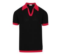 OXKnit - Polo da uomo a maniche corte, vestibilità normale, scollo a V, a maglia, magliette estive da golf per uomo, Nero , L