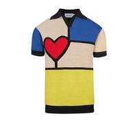 OXKNIT Polo da uomo multicolore arte jacquard maglia polo con cuore rosso scollo a V maglietta in cotone, multicolore, XL