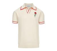 OXKnit - Polo da uomo vintage anni '60, a maniche corte, stile retrò, bianco/rosso, S