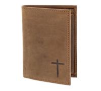 Oxmox Pelle portafoglio Leather RFID Protect Kombibörse Freedom Cross Embossed Vintage Light Brown marrone