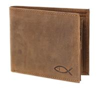 Oxmox Pelle portafoglio Leather RFID Protect Querscheinbörse Freedom Fish Embossed Vintage Light Brown marrone
