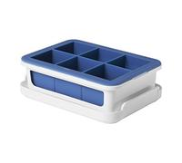 OXO Good Grips, vaschetta per cubetti di ghiaccio a tenuta stagna con coperchio per cubetti di ghiaccio di grandi dimensioni, in silicone, bianco/blu scuro