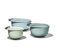 OXO Good Grips - Set di 3 ciotole in plastica blu cadetto, grigio torre, giada S/M/L
