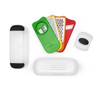 OXO Good Grips Set Spiralizzatore, Grattugia alimentare e Mandolina Multiuso con Contenitore