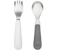 Oxo Tot Set di posate con forchetta e cucchiaio, grigio, dai 12 mesi in su, facili da impugnare, per l'alimentazione autonoma