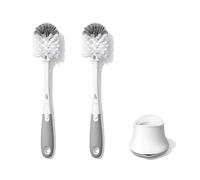 OXO Tot Spazzola per biberon con detergente per capezzoli e supporto, grigio, confezione da 2