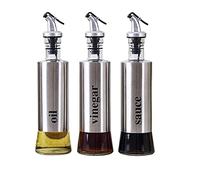 OXOAMP Dosatore Olio e Aceto Dispenser for Olio e aceto, a Tenuta stagna, in Acciaio Inox, for Uso Alimentare, in Vetro, versatore for Olio (300 ml x 3) Decorazione della Cucina della Fattoria