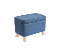 OXOAMP Poggiapiedi Sgabello Sgabello portaoggetti Poggiapiedi ottomano portaoggetti in cotone e lino con gambe in legno for soggiorno, camera da letto Sgabello creativo Comodo(Blue)