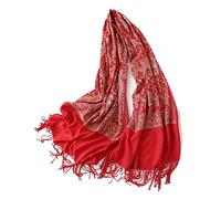 OXOLAMRIN Sciarpa Winter Warmth, Sciarpa da donna in cashmere con nappa ricamata multicolore(Big Red)