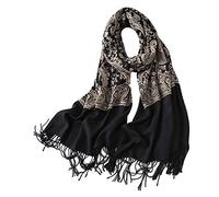 OXOLAMRIN Sciarpa Winter Warmth, Sciarpa da donna in cashmere con nappa ricamata multicolore(Black)