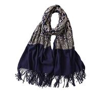 OXOLAMRIN Sciarpa Winter Warmth, Sciarpa da donna in cashmere con nappa ricamata multicolore(Navy)