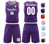 OXOQAQ Magliette e Pantaloncini da Canotta Basket 2 Pezzi con Nome Numero Logo Squadra Completo Basket Personalizzabile Bambino