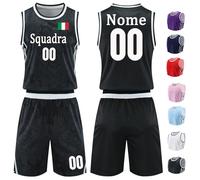OXOQAQ Magliette e Pantaloncini da Canotta Basket 2 Pezzi con Nome Numero Logo Squadra Completo Basket Personalizzabile Bambino